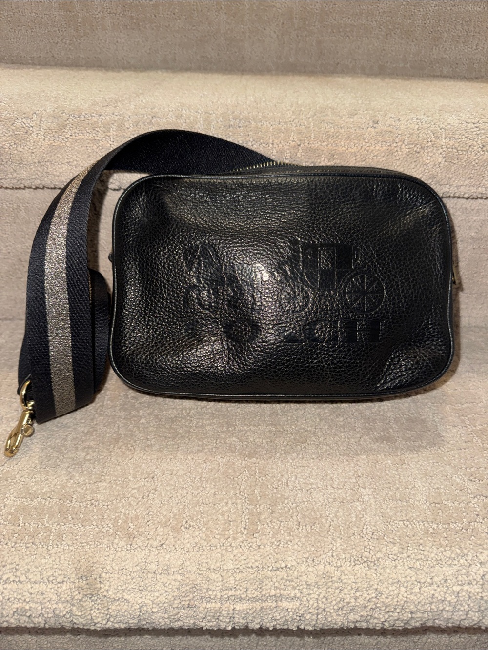 Coach Black Leather Camera Crossbody Bag with Accent Strap